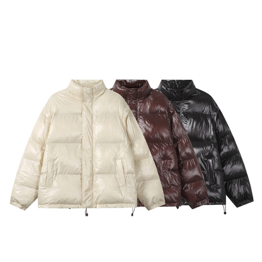 Unisex Glänzende Boxy‑Wattierte Oversize‑Pufferjacke mit hohem Stehkragen Shop Nory