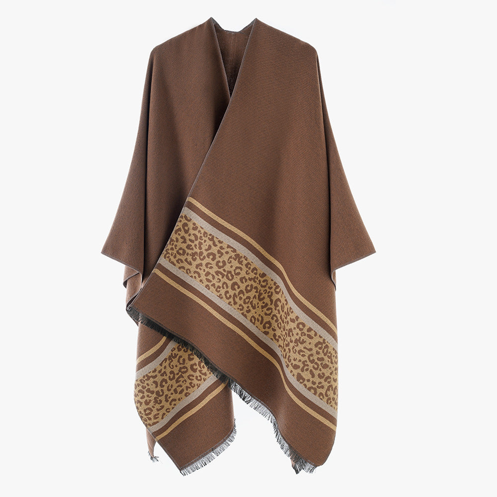 Damen Kimono-Cape im Wickelstil mit Animalbordüre und Fransenabschluss Shop Nory