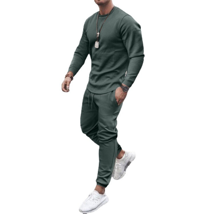 Herren Lässiges Rundhals-Trainingsset aus Stretch-Baumwollmix mit Kordel-Jogginghose Shop Nory