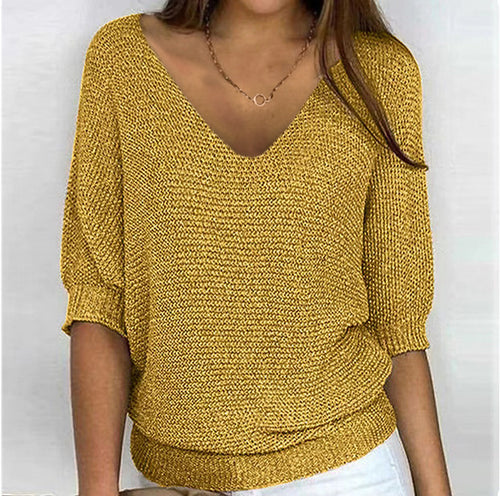 Damen nan lässiger Strickpullover mit V-Ausschnitt und Fledermausärmeln Shop Nory
