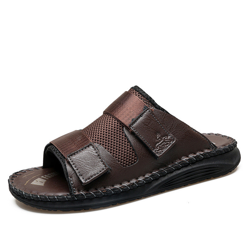 Herren Atmungsaktive Leder-Sandalen mit verstellbarem Klettverschluss