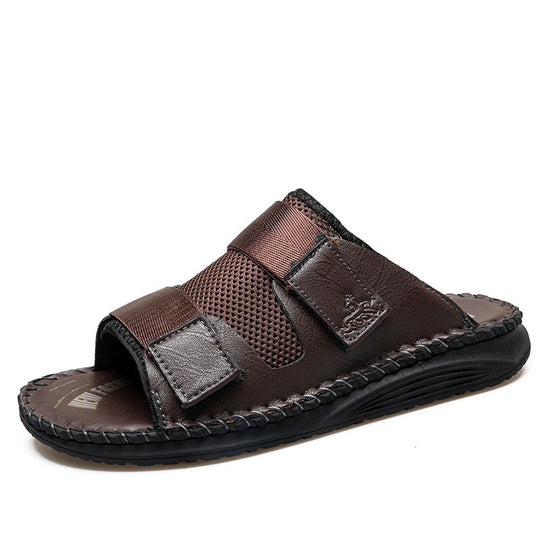 Herren Atmungsaktive Leder-Sandalen mit verstellbarem Klettverschluss