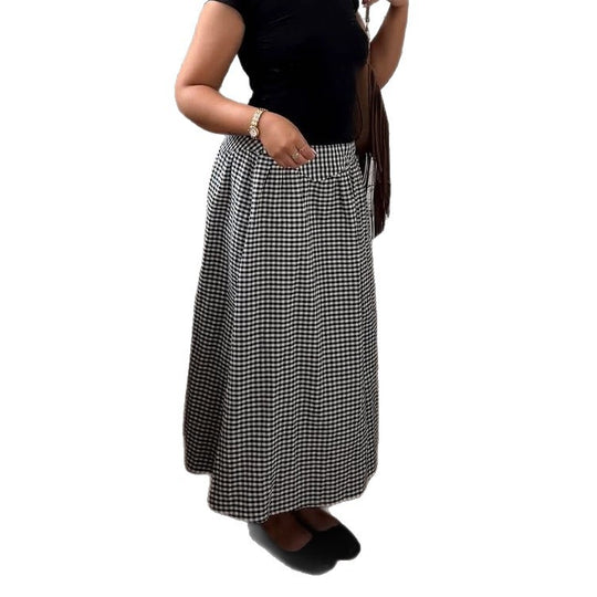 Damen Vichykaro-Midirock mit hoher Taillenpasse und schmeichelnder A-Linien-Silhouette Shop Nory