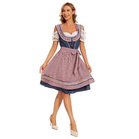 Damen nan traditionelles Trachtenkleid mit Schnürmieder, Spitzenärmeln und karierter Schürze Shop Nory