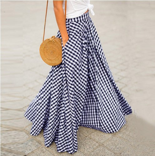 Damen nan ausgestellter Maxirock mit Vichy-Karo, hohem Taillenbund und seitlichen Eingrifftaschen Shop Nory
