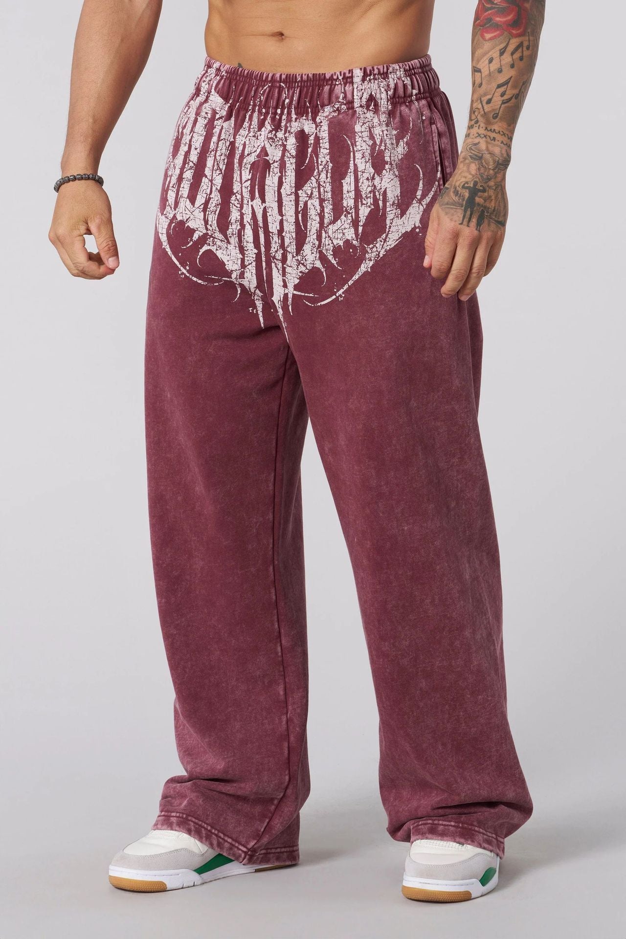 Herren nan weiche gewaschene Jogginghose mit weitem Schnitt und elastischem Bund