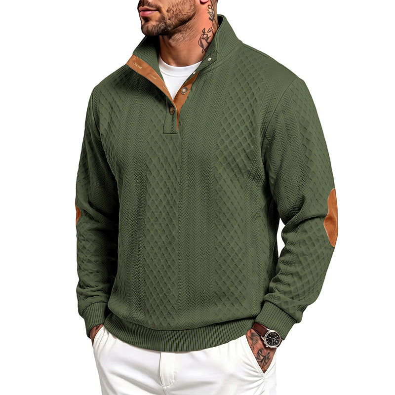 Herren Feinstrukturierter Troyer-Pullover mit Kragenbesatz und Ellbogen-Patches Shop Nory