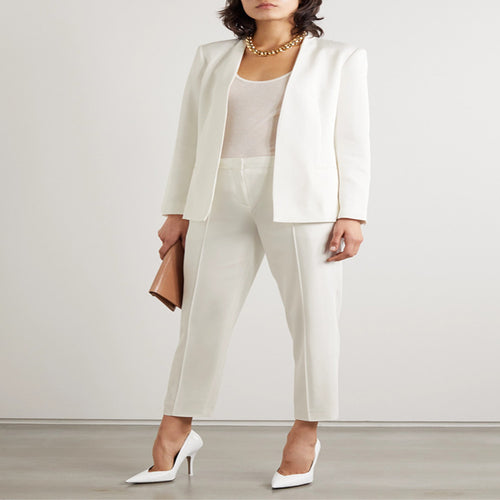 Damen Zweiteiliges Tailoring-Set aus Stretchkrepp mit offenem Longblazer und verkürzter Zigarettenhose Shop Nory
