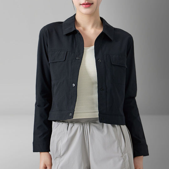 Damen Kurze Overshirt-Jacke aus strukturiertem Canvas mit Brusttaschen Shop Nory