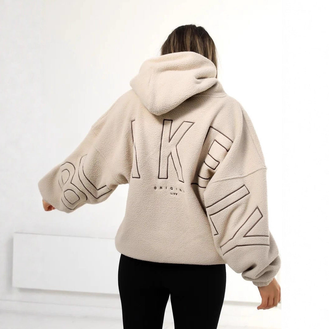 Damen Oversize Teddy-Fleece-Hoodie mit Logostickerei Shop Nory