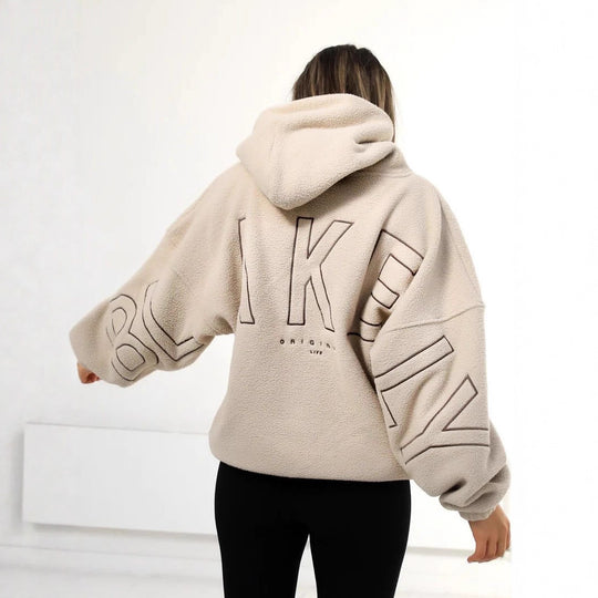 Damen Oversize Teddy-Fleece-Hoodie mit Logostickerei Shop Nory