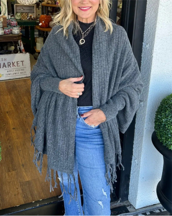 Damen vielseitiger Poncho mit Fransen