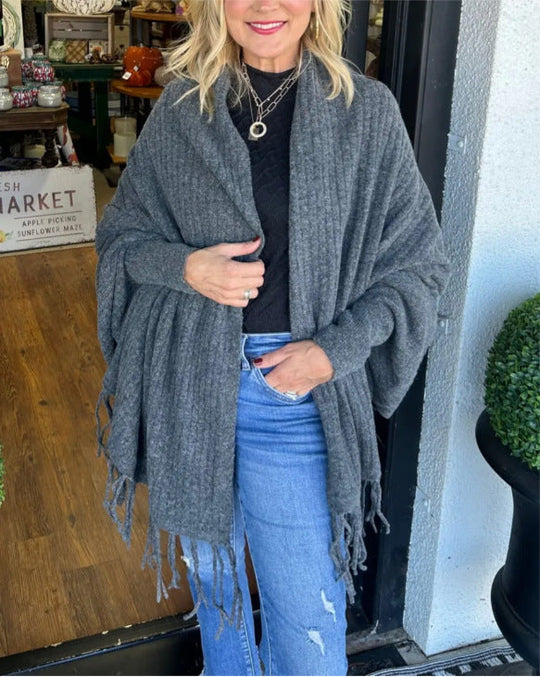 Damen vielseitiger Poncho mit Fransen