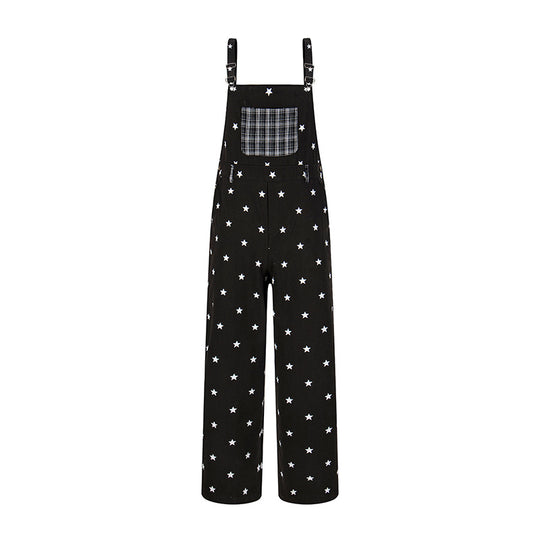 Damen Latzhose im Palazzo‑Schnitt mit Sternen‑Allover und Karopatch Shop Nory