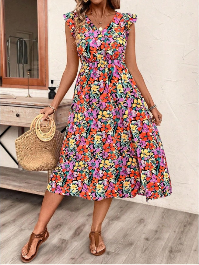 Damen Sommerliches Maxikleid mit Rüschendetails und floralem Design Shopnory