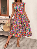 Damen Sommerliches Maxikleid mit Rüschendetails und floralem Design Shopnory