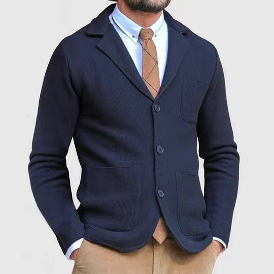 Herren lässige Strickjacke mit Knopfleiste und aufgesetzten Taschen