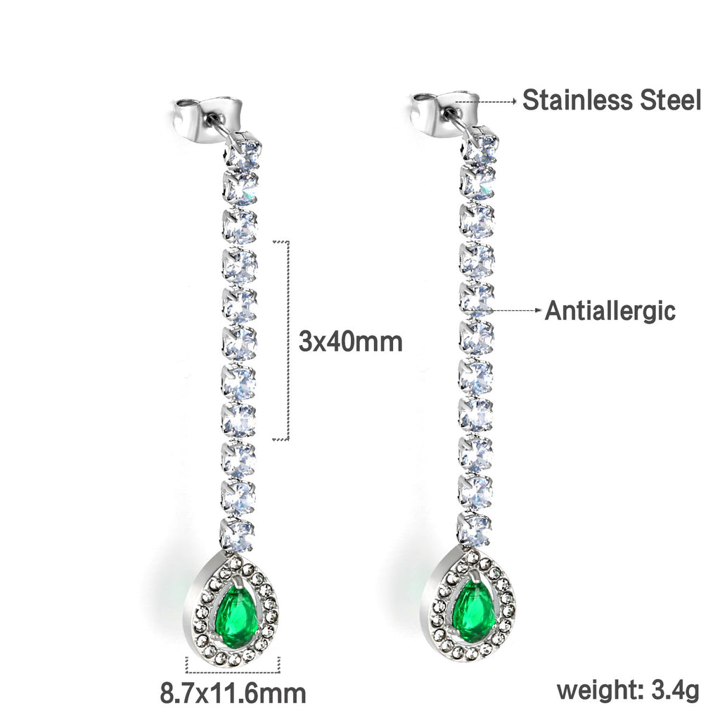Damen Hängende Ohrstecker mit funkelnden Zirkonia und grünem Kristallanhänger Shop Nory