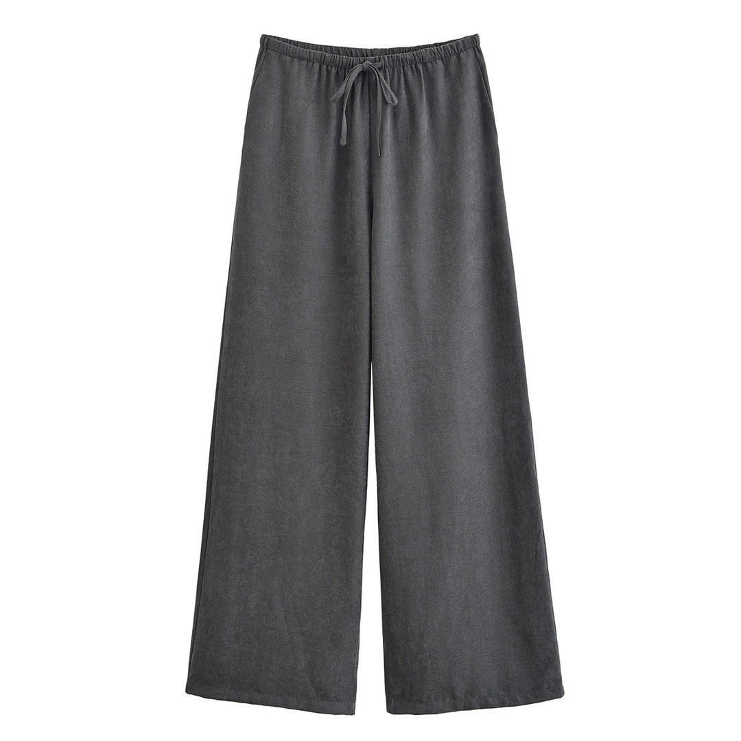 Damen Komfortable Palazzohose in Veloursoptik mit elastischem Tunnelzugbund und weitem Bein Shop Nory