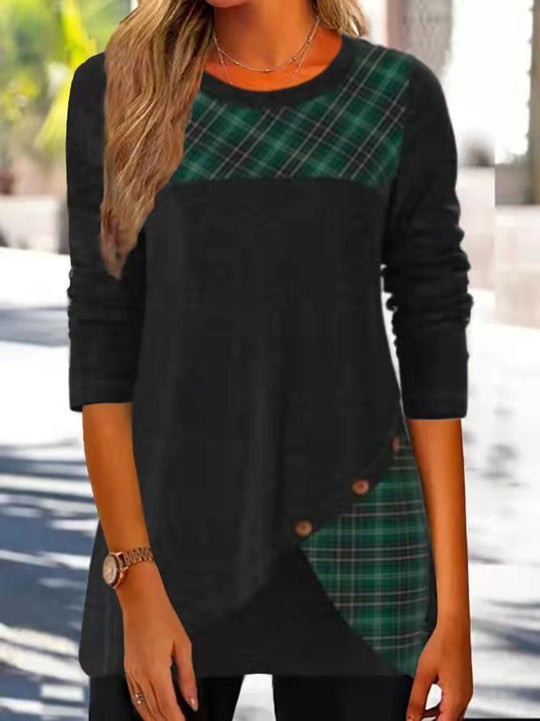 Damen Asymmetrische Tunika mit Karopatch und Zierknöpfen Shop Nory