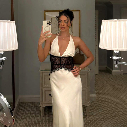Damen Abendkleid mit Spitze und elegantem tiefem Ausschnitt