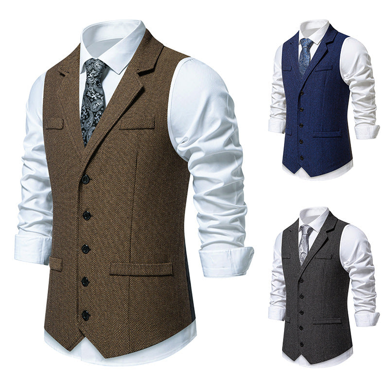 Herren taillierte Fischgrät-Weste mit Reverskragen und klassischer Knopfleiste Shop Nory