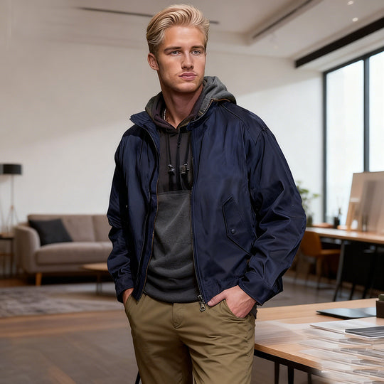 Herren Leichte Bomberjacke aus Nylon mit Reißverschluss, Pattentaschen und elastischen Bündchen Shop Nory