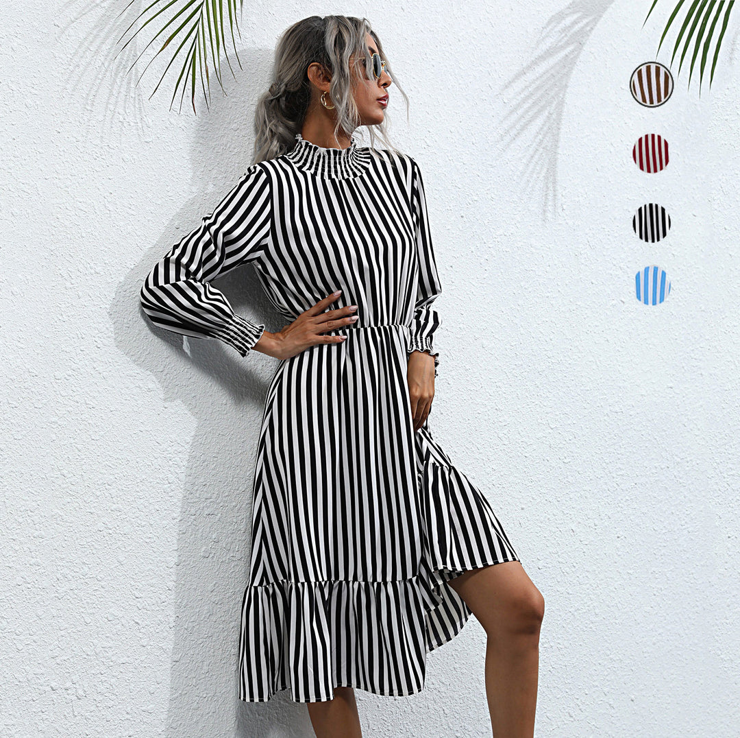 Damen Langärmeliges Streifenkleid mit Volant Shop Nory