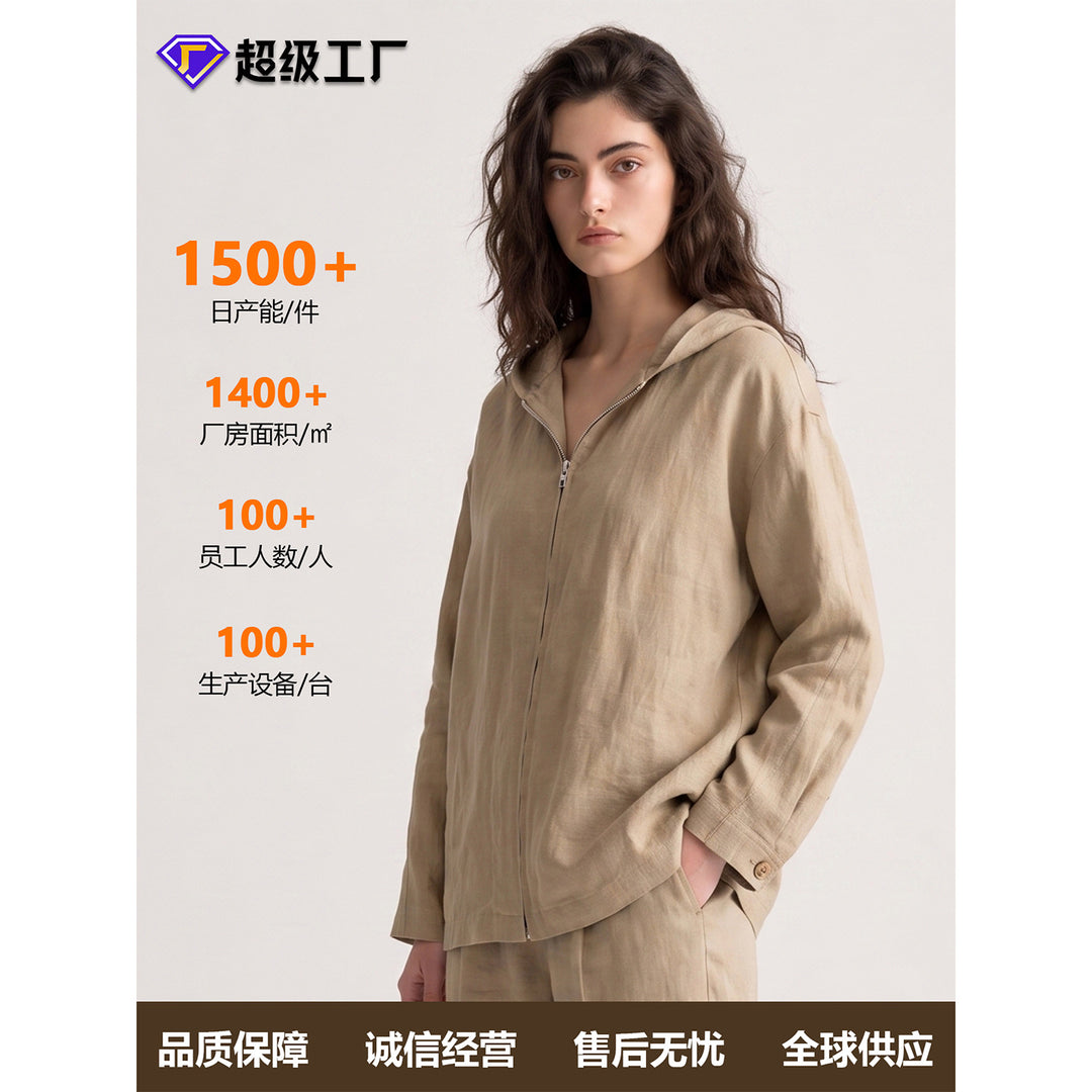 Damen Leichte Kapuzenjacke aus Leinen Shop Nory