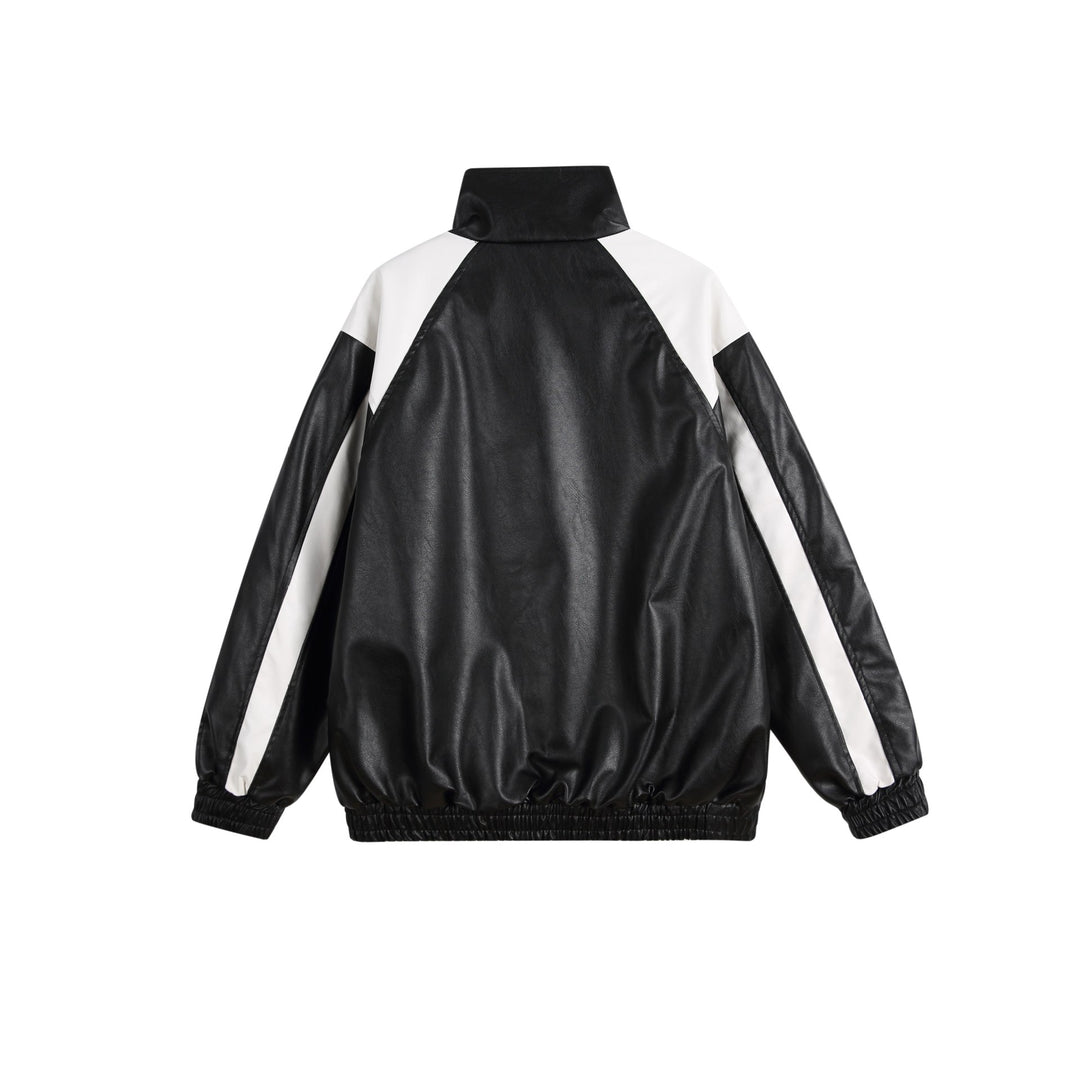 Damen Kunstleder-Trackjacke im Oversize-Cut mit hohem Stehkragen und Logopanel Shop Nory