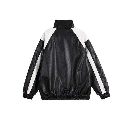 Damen Kunstleder-Trackjacke im Oversize-Cut mit hohem Stehkragen und Logopanel Shop Nory