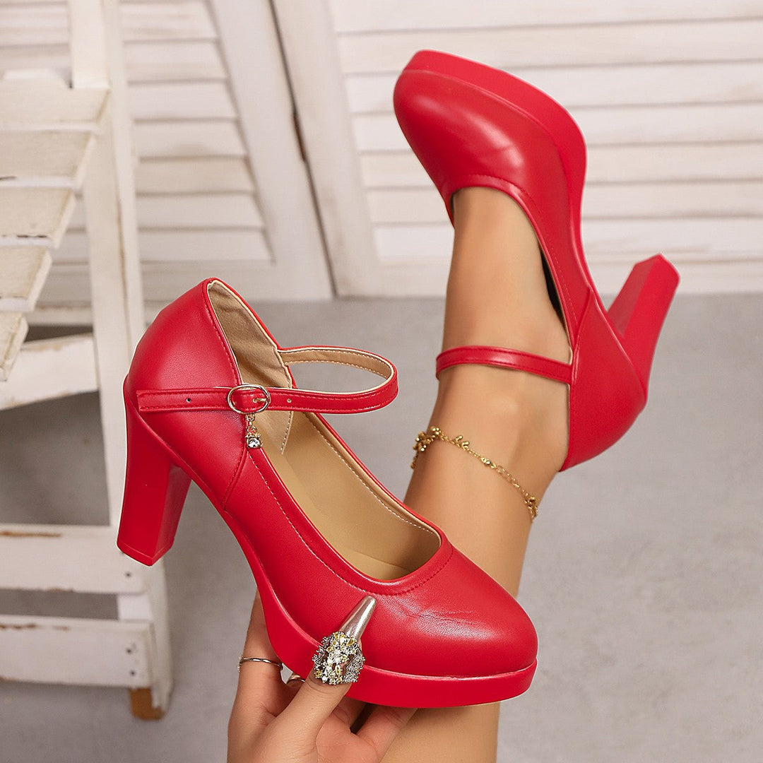 Damen Hochwertige Plateau-Pumps mit verstellbarem Riemen und Schmuckdetails