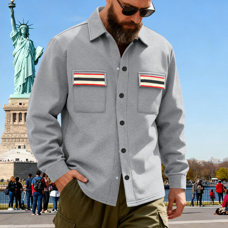 Herren nan Overshirt aus gewalktem Sweat mit aufgesetzten Brusttaschen und Retro-Streifen Shop Nory