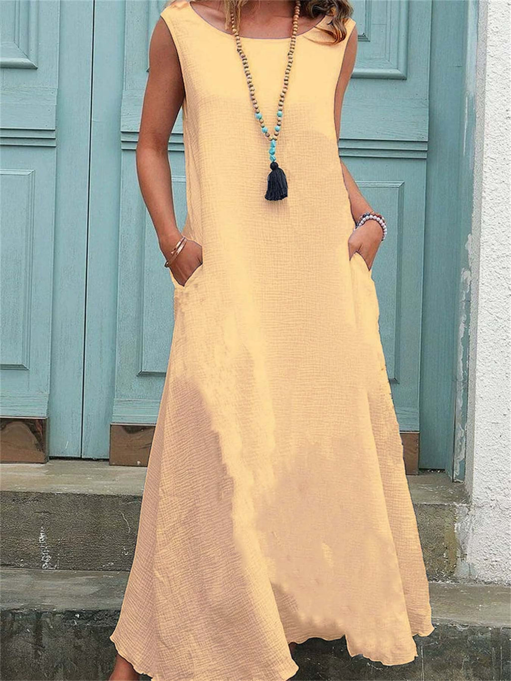 Damen Maxikleid mit praktischen Taschen und fließendem Schnitt