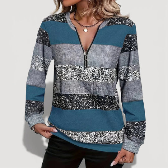 Damen Modischer Zip-Pullover mit grafischem Muster