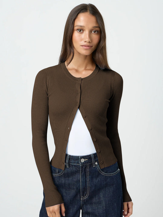 Damen figurbetonte Strickjacke mit Knopfleiste und langen Ärmeln