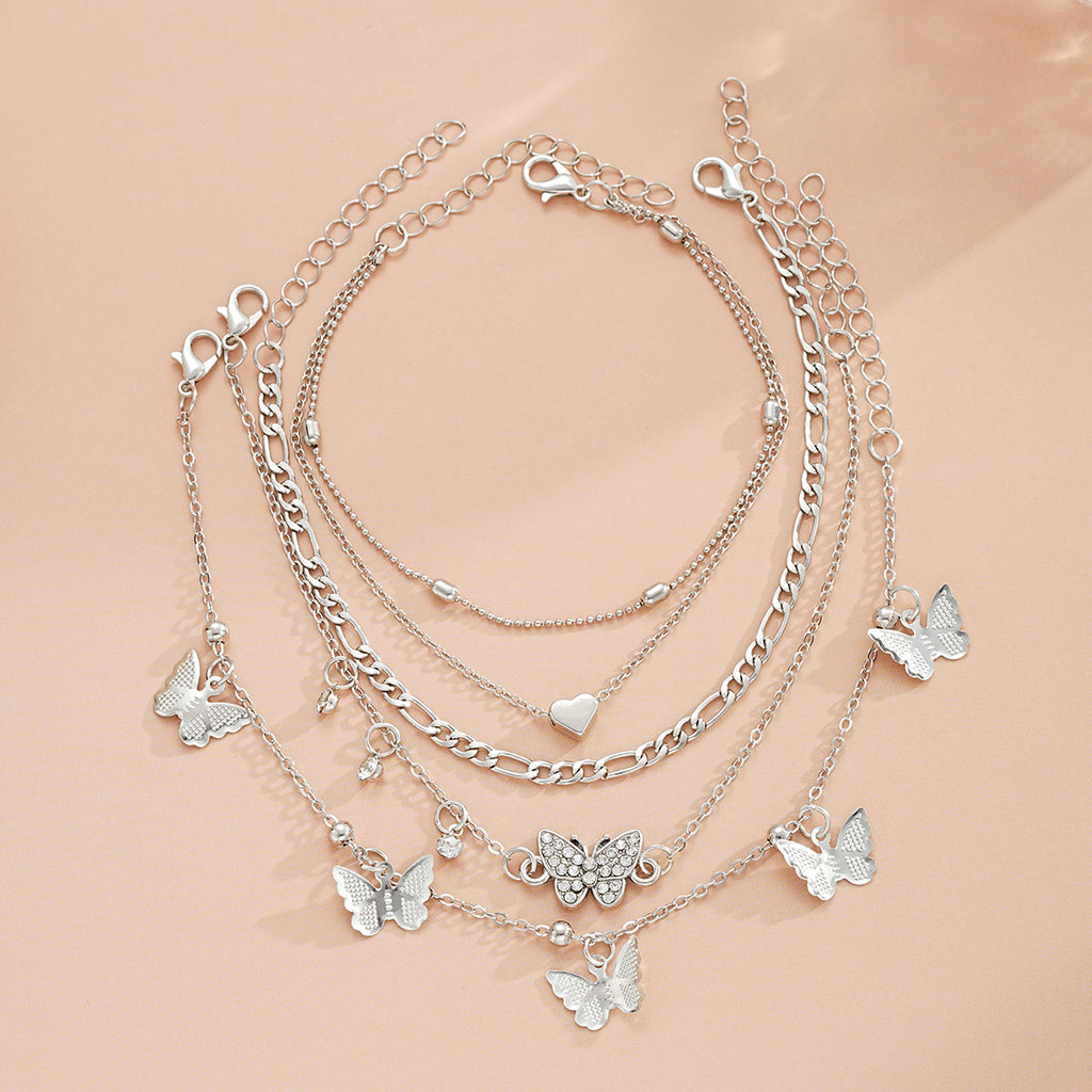 Damen Fußkettchen mit filigranen Schmetterlings- und Herzanhängern Shop Nory