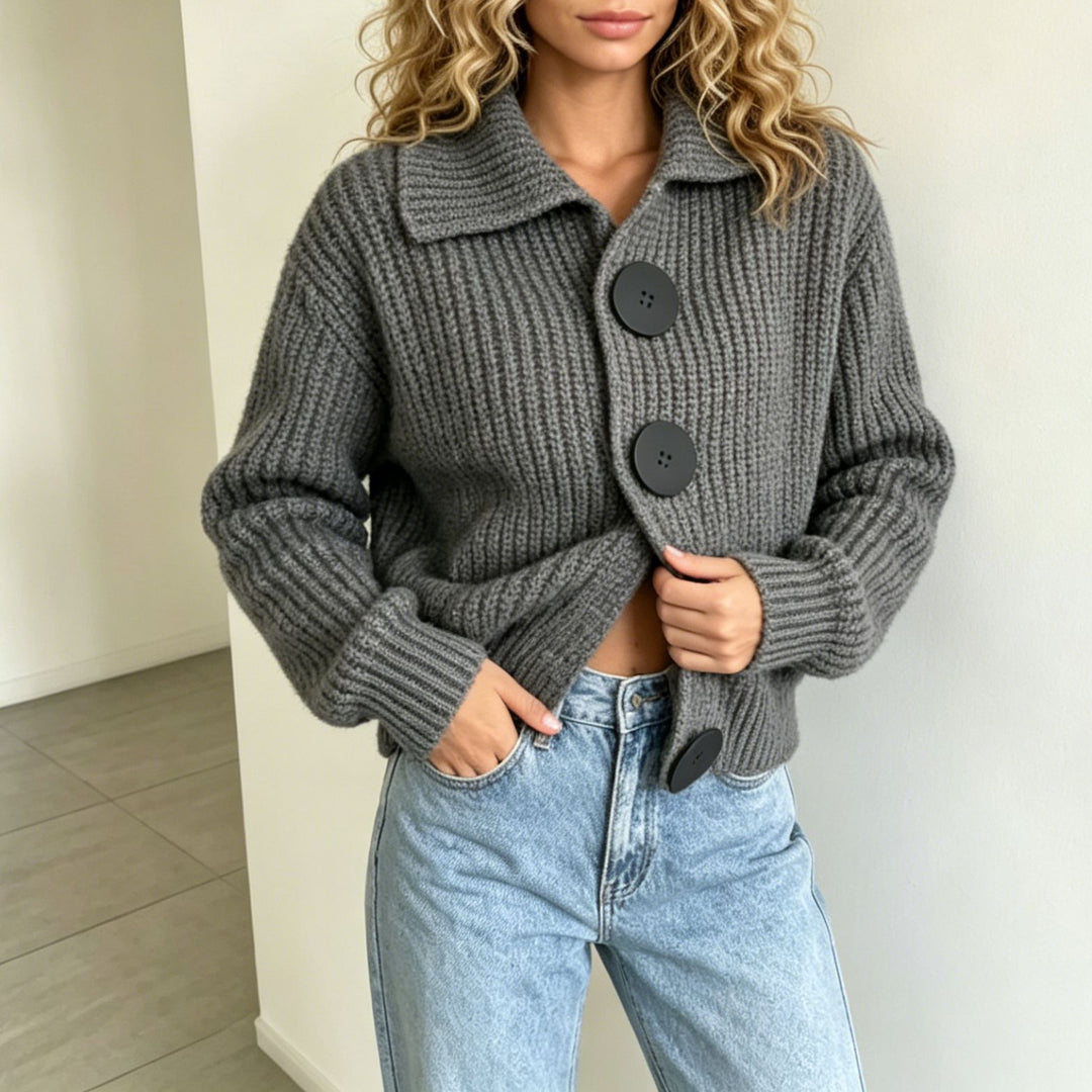 Damen Grobstrick-Cardigan mit breitem Umlegekragen Shop Nory