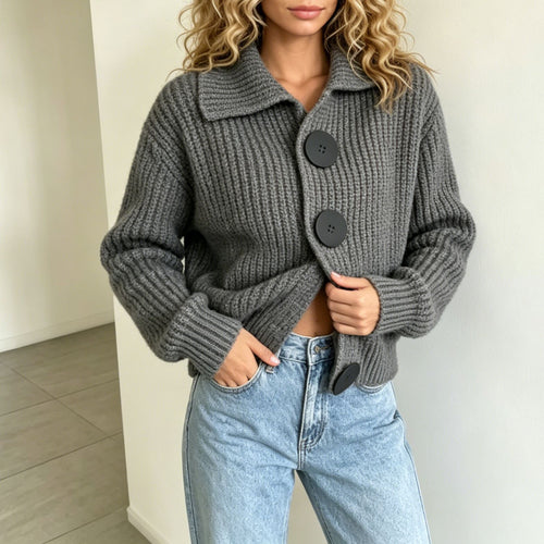 Damen Grobstrick-Cardigan mit breitem Umlegekragen Shop Nory