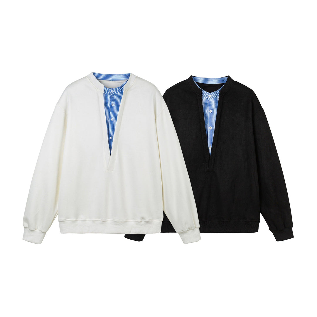 Damen Cropped Oversize‑Sweatshirt mit integriertem Hemdblusen‑Einsatz und V‑Ausschnitt Shop Nory