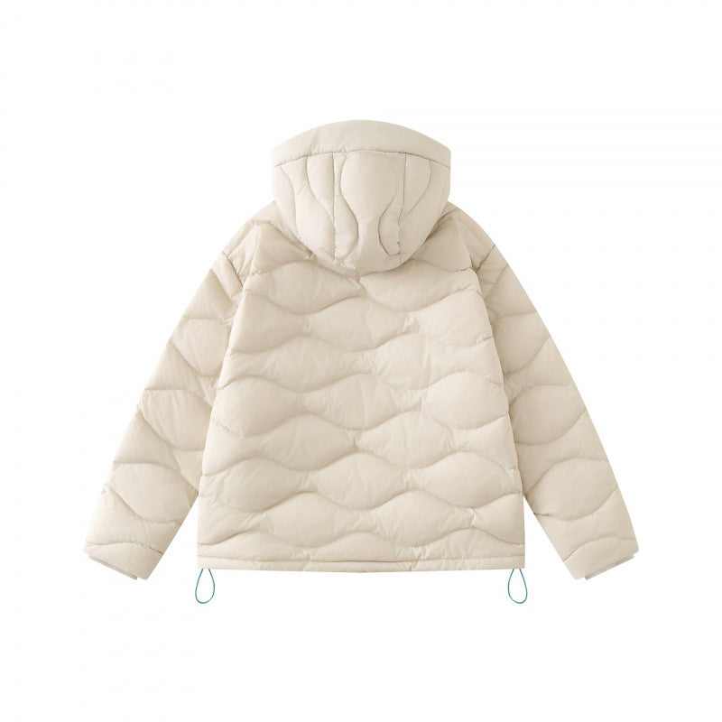 Unisex Kurz geschnittene gesteppte Kapuzenjacke mit Wellensteppung, Zwei-Wege-Reißverschluss und verstellbarem Saum Shop Nory