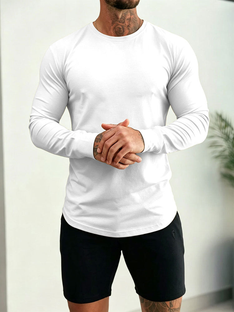 Herren Enganliegendes Langarm-Shirt aus Baumwollstretch mit Rundhals Shop Nory