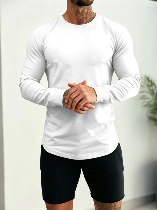 Herren Enganliegendes Langarm-Shirt aus Baumwollstretch mit Rundhals Shop Nory