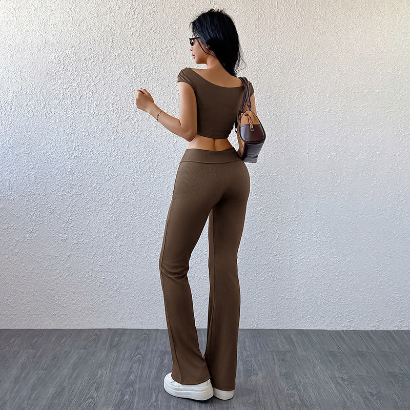 Damen Bequemes Set aus Crop Top und Flared Pants Shop Nory