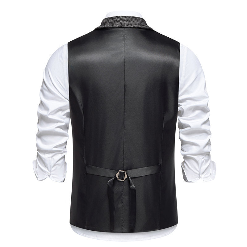 Herren Tweed-Weste mit Fischgrätmuster, Reverskragen und Pattentaschen Shop Nory