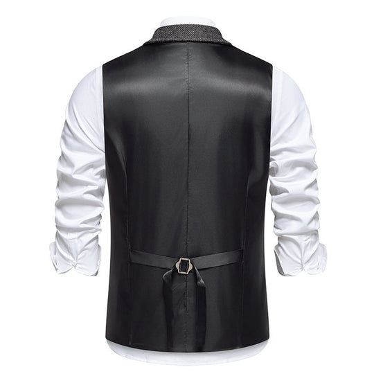 Herren Tweed-Weste mit Fischgrätmuster, Reverskragen und Pattentaschen Shop Nory