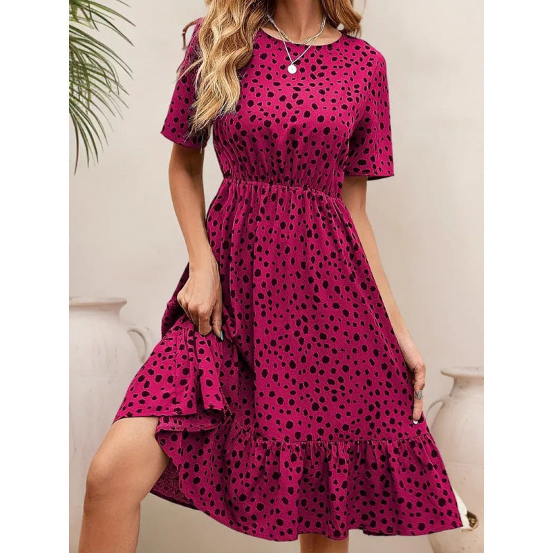 Damen Sommerliches A-Linien Kleid mit Rüschensaum und Punkten