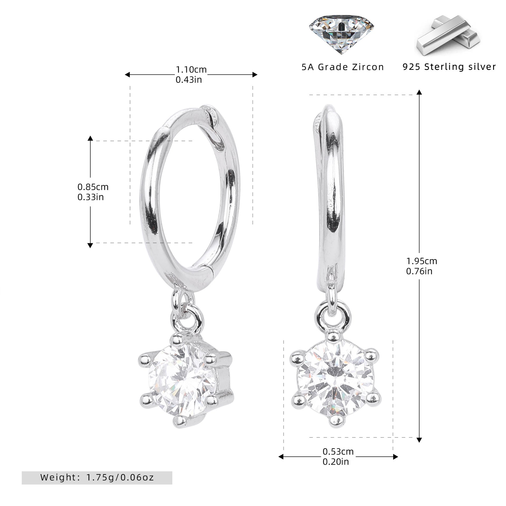 Damen Ohrhänger mit funkelnden Zirkon-Anhängern und hochwertigem 925 Sterling Silber Shop Nory