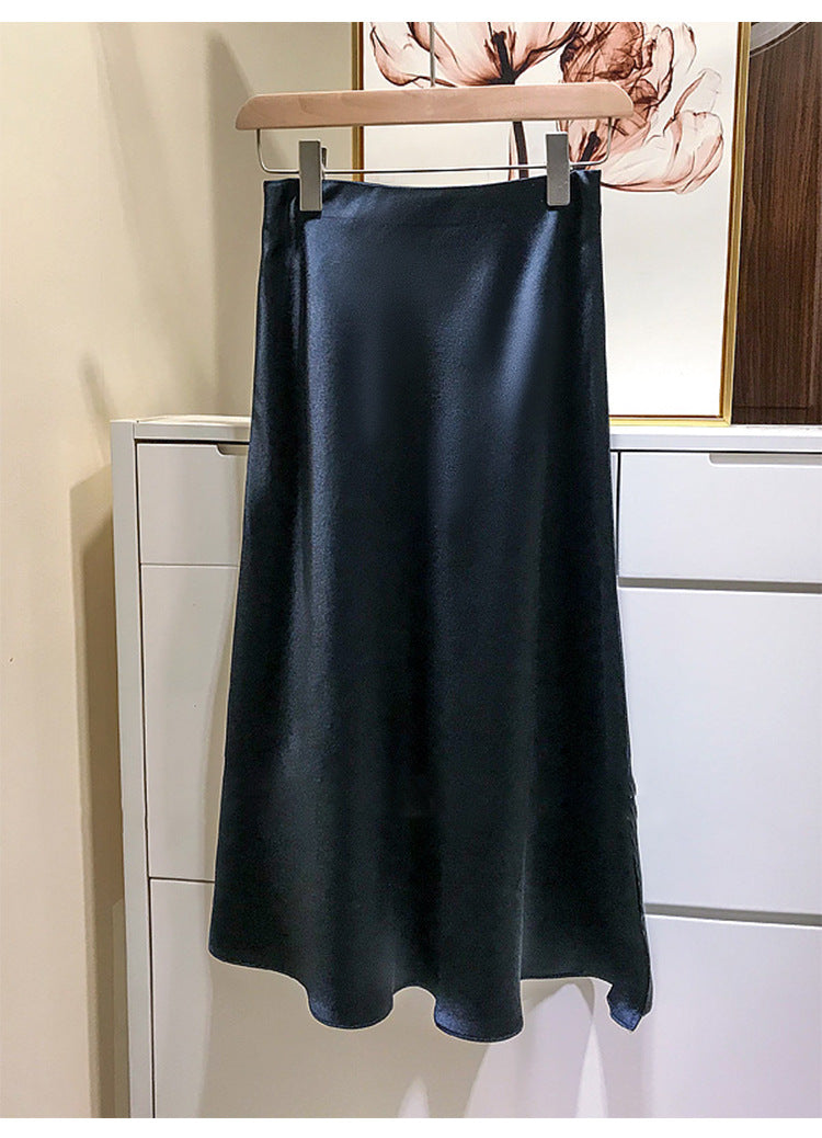 Damen Eleganter Satinrock mit asymmetrischem Schlitz Shop Nory