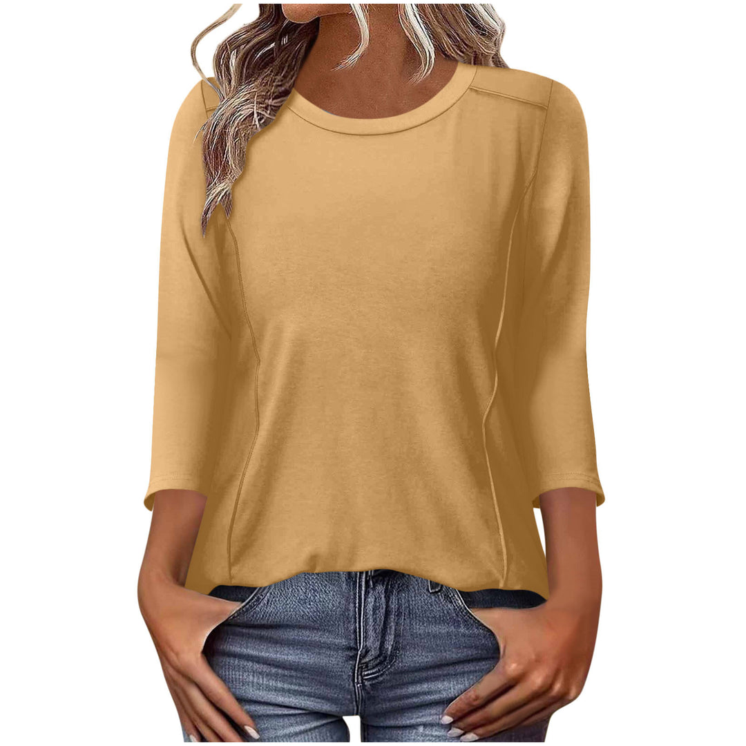 Damen nan lässiges Rundhals Shirt mit mittellangen Ärmeln und sichtbaren Nahtakzenten Shop Nory